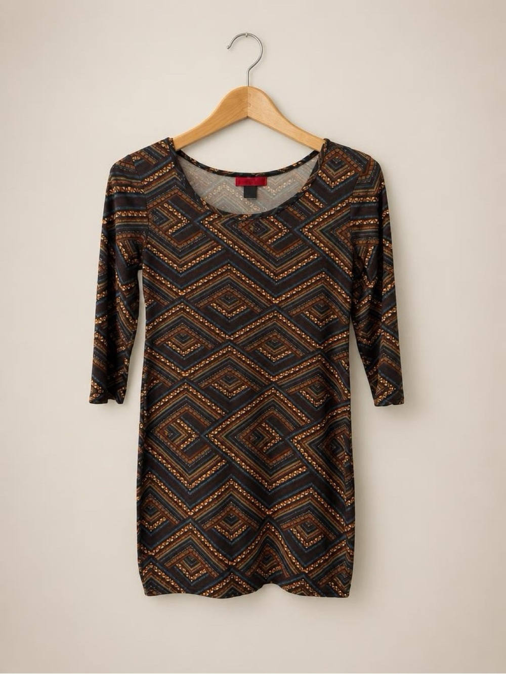 Hot Kiss Geometric Long Sleeve Dress - Black & Brown